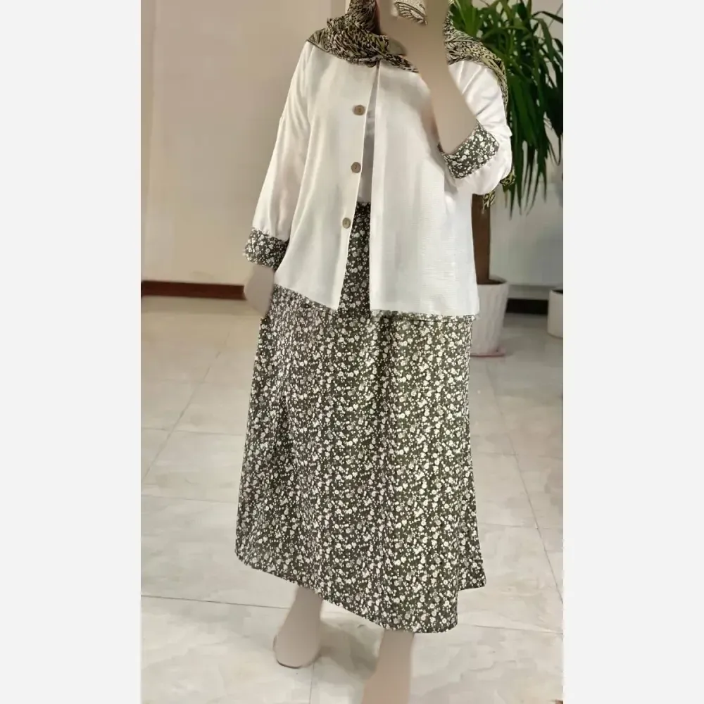 ست شومیز دامن گل گلی فری سایز زنانه جنس سوفیا زنبوری و کراش چاپی