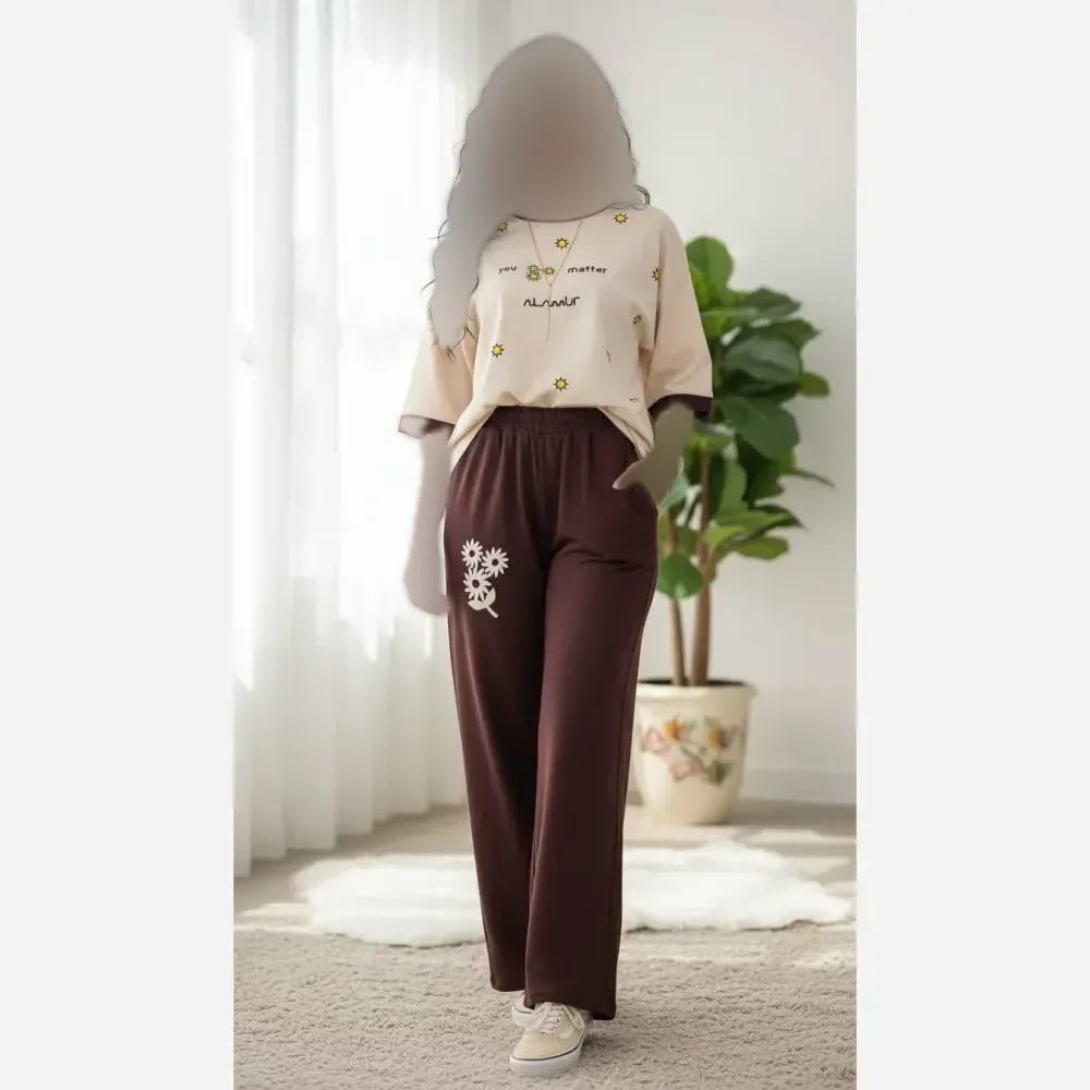 ست دو تیکه تیشرت و شلوار بگ جیب دار گلکسی پنبه فری سایز تا 48