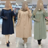 مانتو بلند زنانه مدل شایسته جنس شانتون زیپی فری سایز