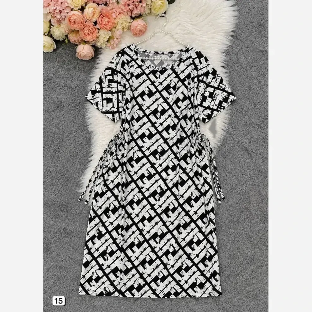 پیراهن نخی کمربنددار بهاره فری سایز تا 48