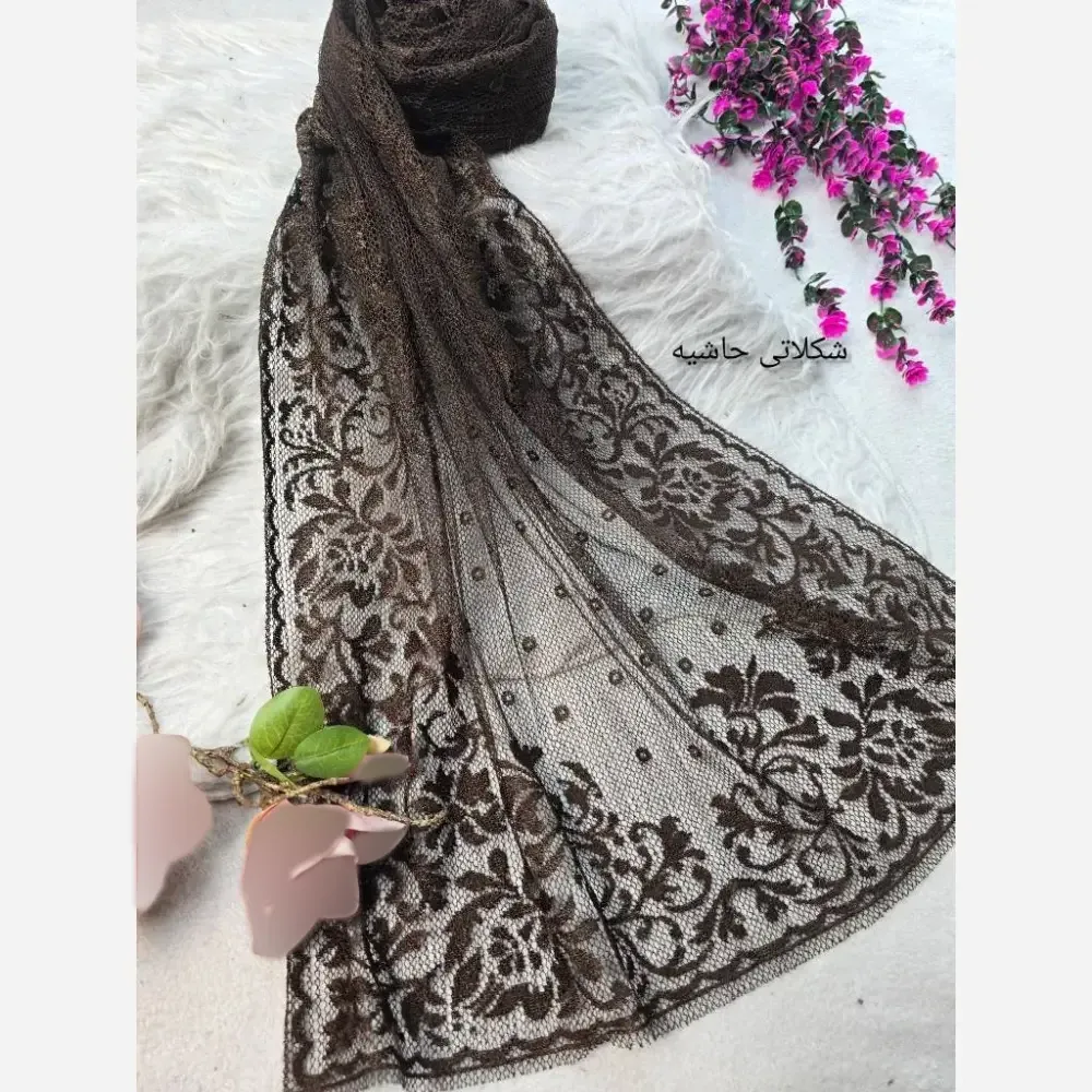 شال تور دانتل طرحدار حاشیه دار سایز 180 در 70 زنانه