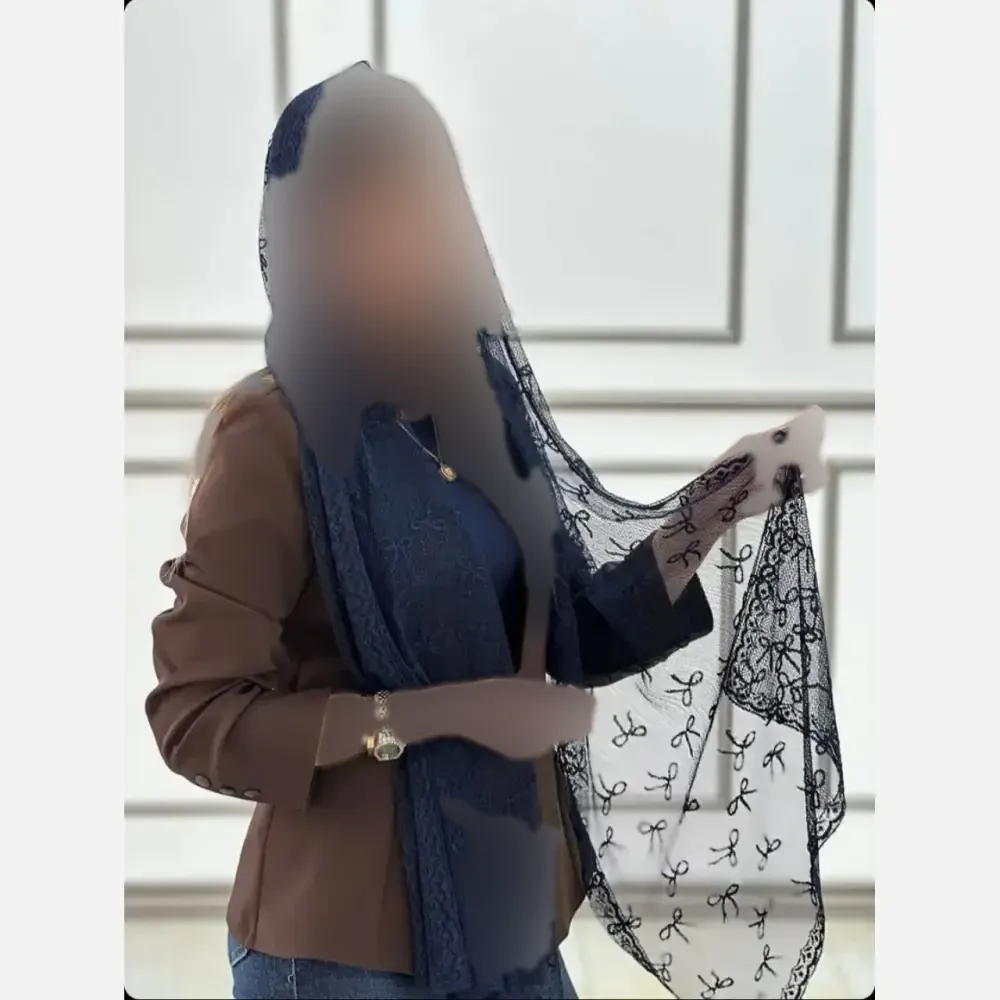 شال تور دانتل طرحدار حاشیه دار سایز 180 در 70 زنانه