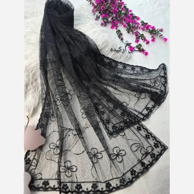 شال تور دانتل طرحدار حاشیه دار سایز 180 در 70 زنانه