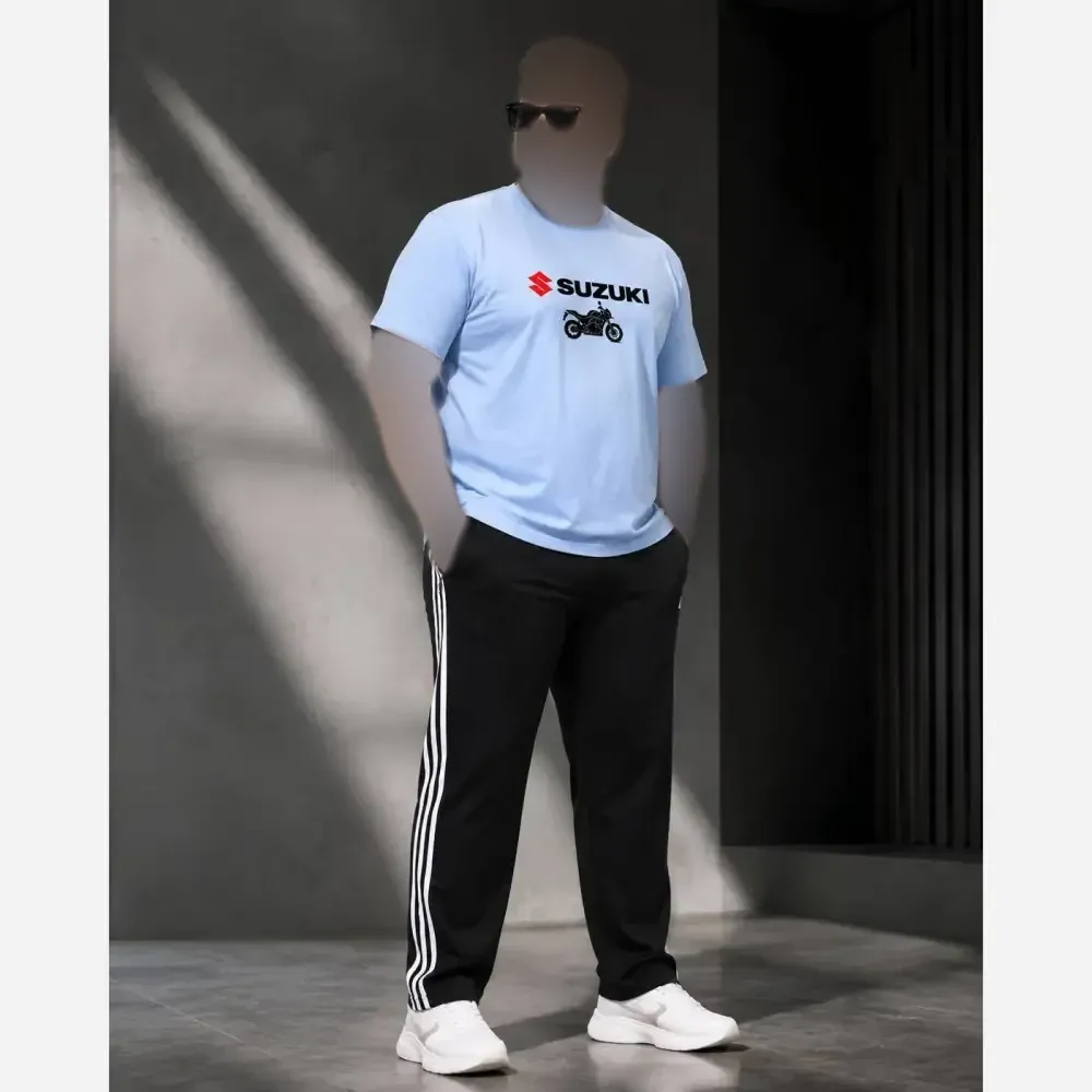 ست مردانه سوزوکی تیشرت پنبه سوپر و شلوار اسپان نخ اعلا رنگی سایز L تا XXXL