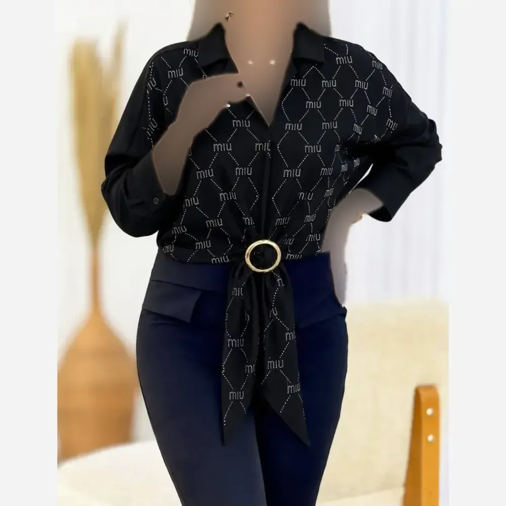 شومیز مجلسی زنانه الیزه نگین کاری رنگ مشکی سایز فری 38 تا 46