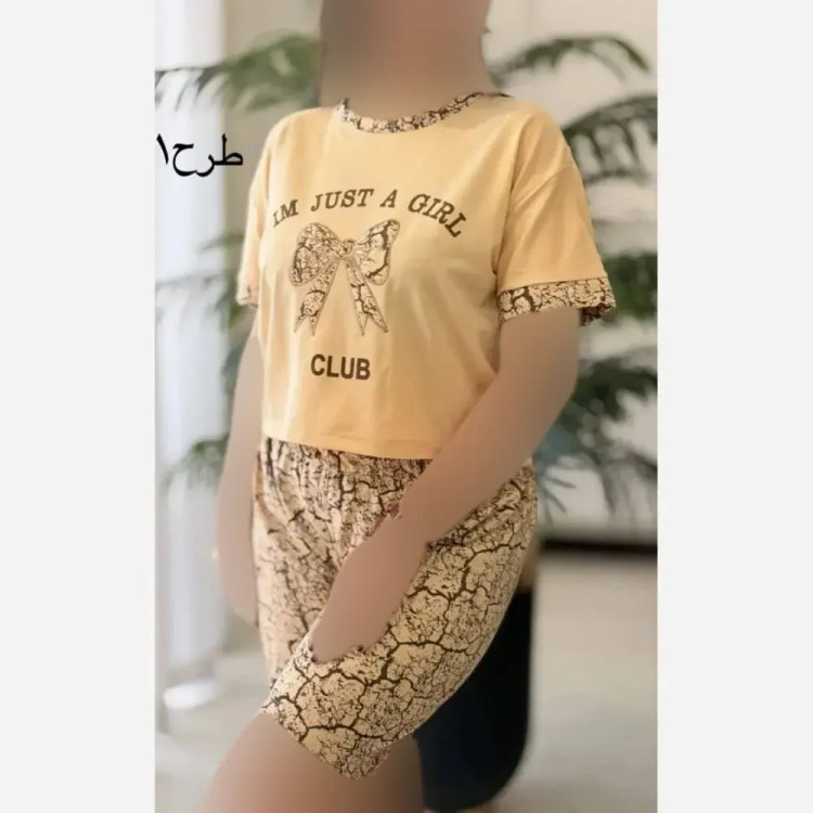 ست تیشرت و شلوارک پنبه ای زنانه طرح اسفناج سایز فری کرم شکلاتی