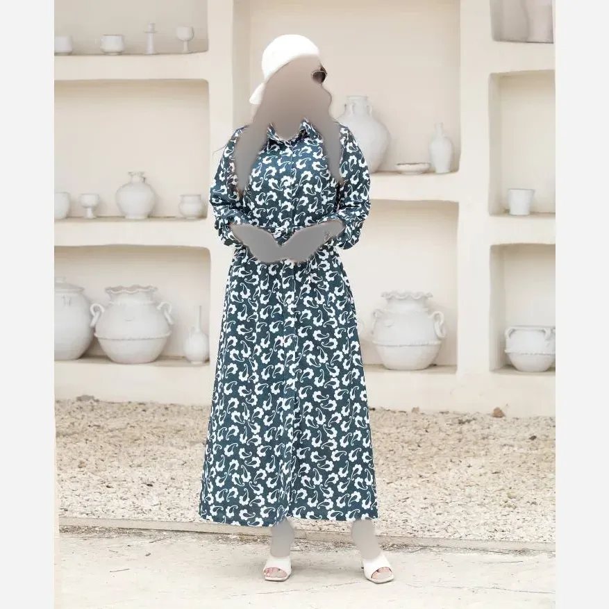 پیراهن ساحلی نخی خارجی درجه یک کمربند دار فری سایز رنگ موکا و سرمه ای
