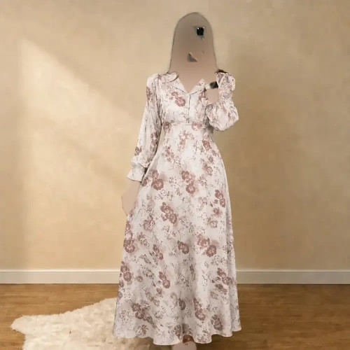 پیراهن بلند زنانه آستین عروسکی ملینا جنس کرپ الیزه
