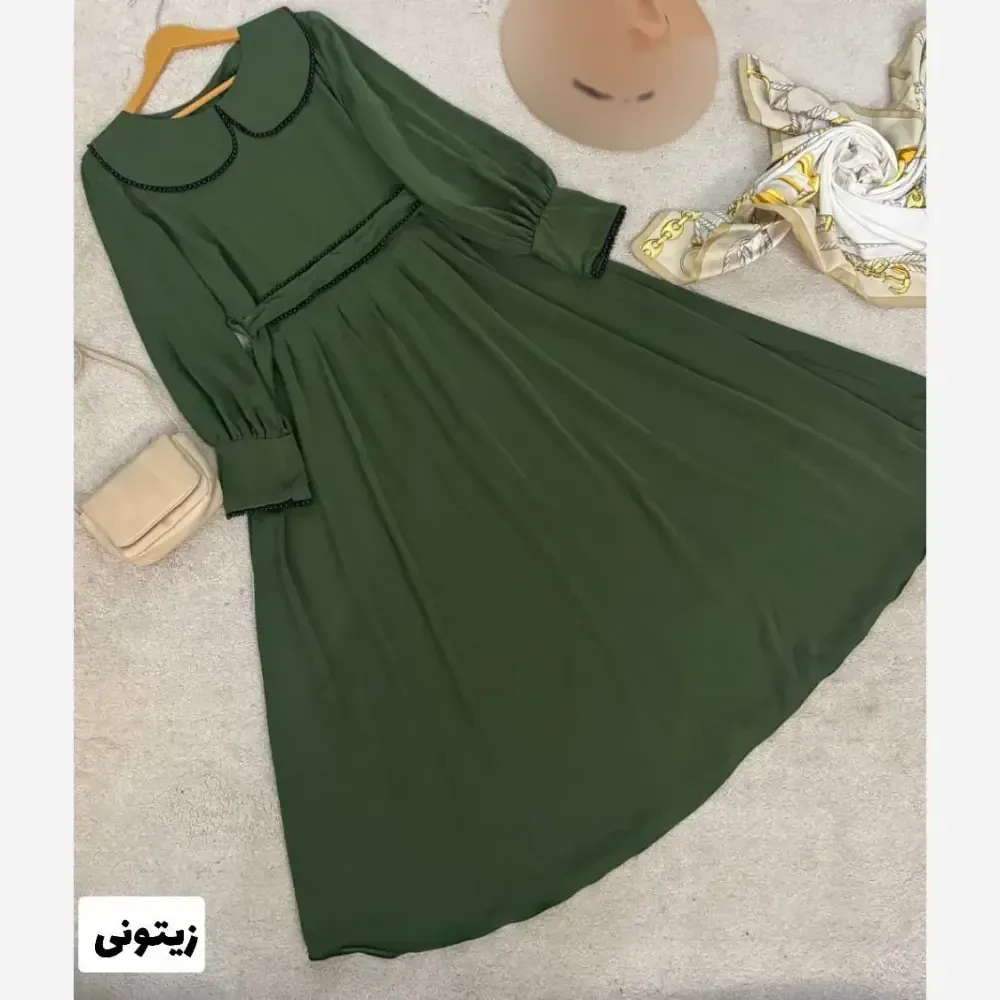پیراهن بلند زنانه الیزه مروارید دوزی شده با کمربند سایز بزرگ فری سایز