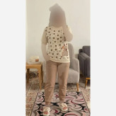 ست تی شرت و شلوار آستین کوتاه زنانه جنس پنبه گلکسی رنگ نسکافه ای