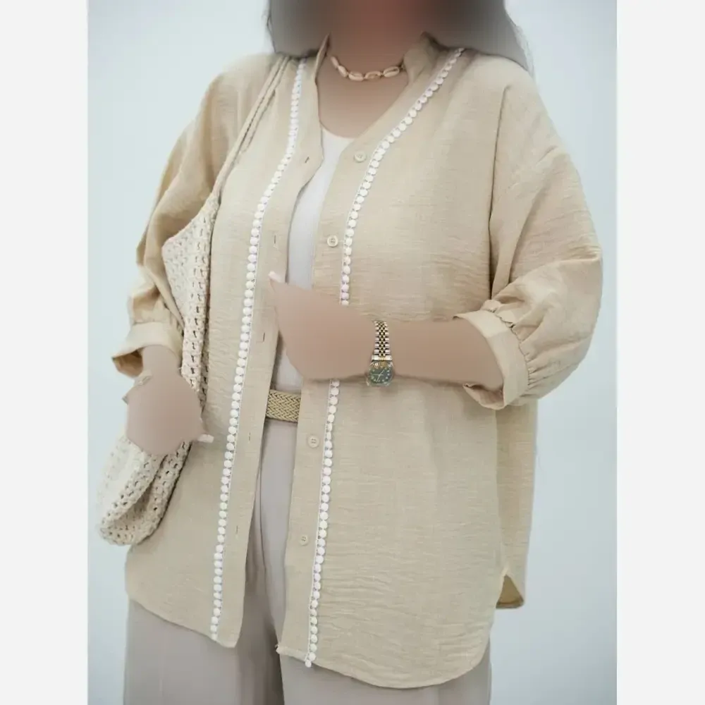 شومیز مانتویی دیار جنس شانتون درجه یک فری سایز