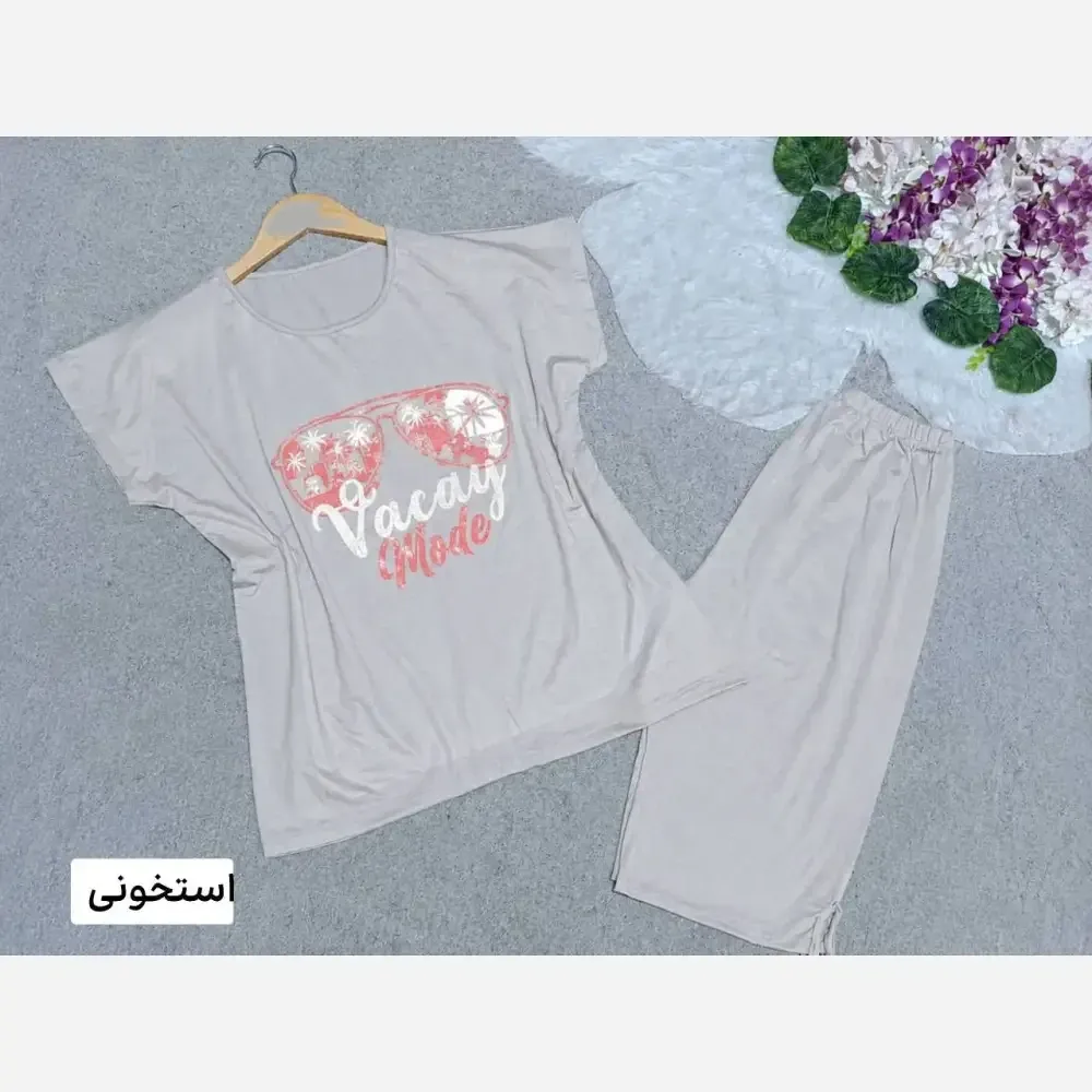 ست تاب شلوارک زنانه ویسکوز پنبه طرح جزیره سایز فری 36 تا 46