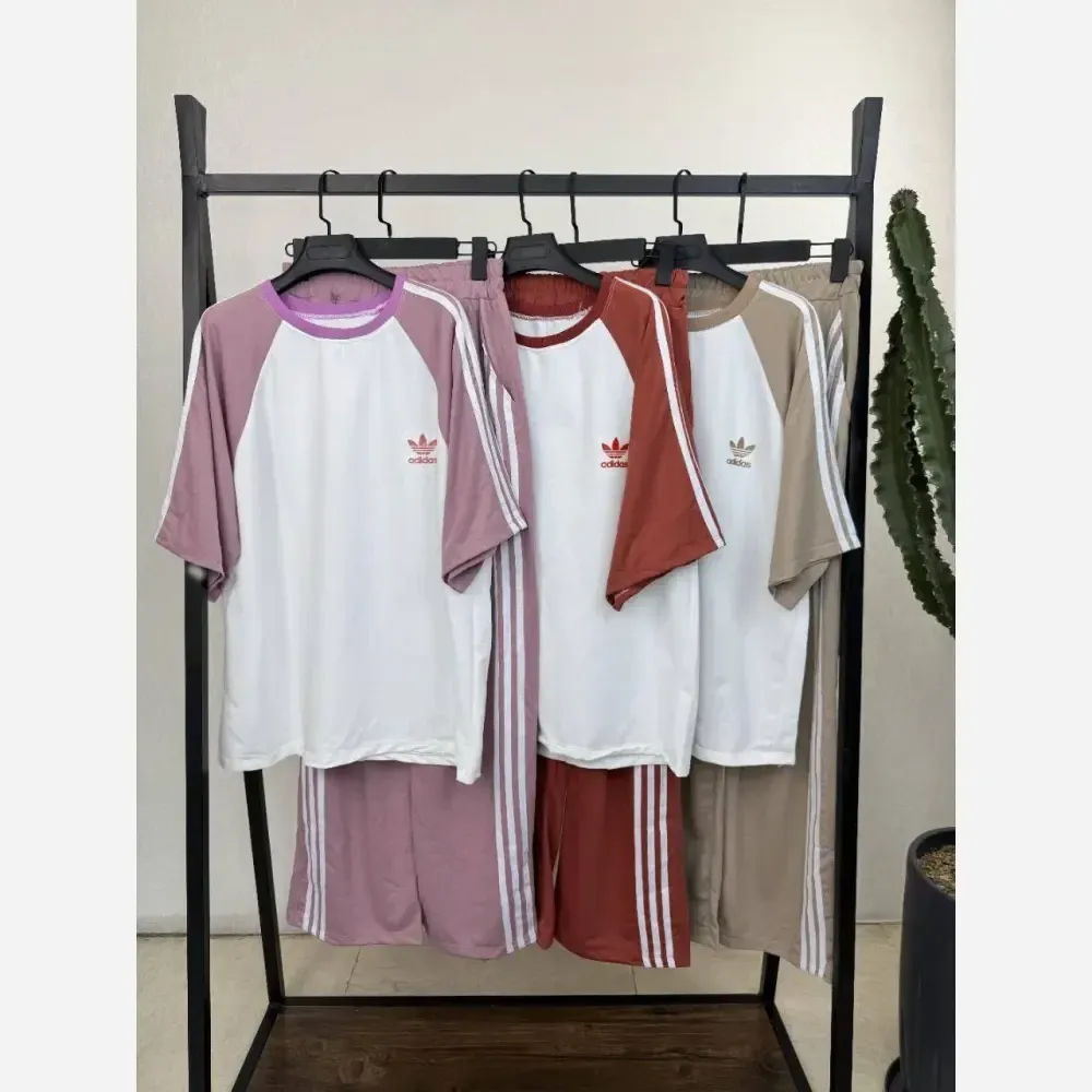 ست تیشرت و شلوار آدیداس سه خط پنبه گلکسی سایز 38 تا 46