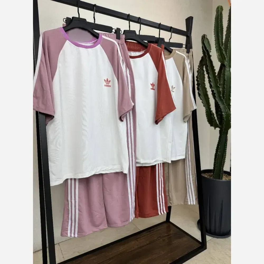 ست تیشرت و شلوار آدیداس سه خط پنبه گلکسی سایز 38 تا 46