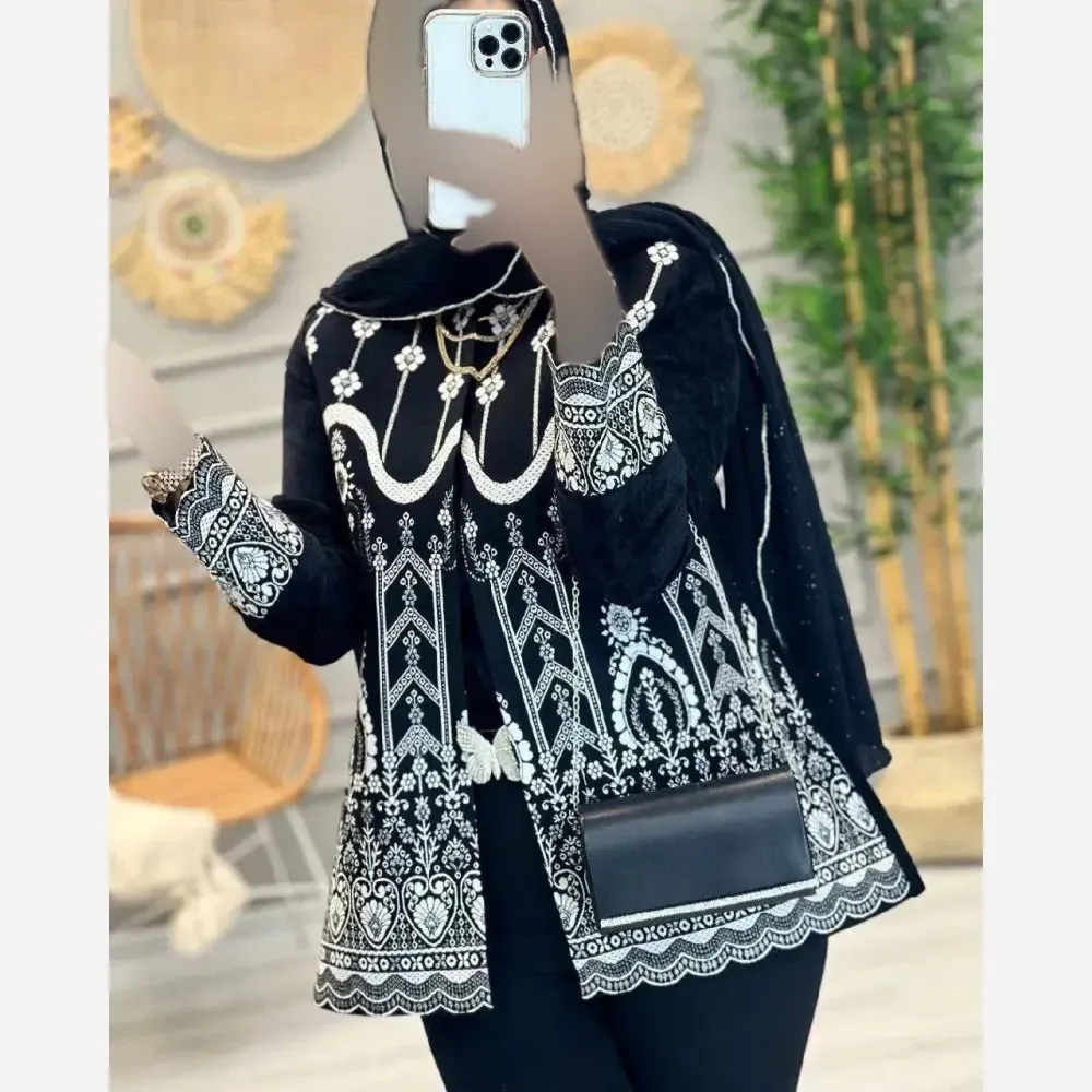 کت زنانه مدل نوردخت جنس پرشین و سوزن دوزی رنگ مشکی سایز فری سایز