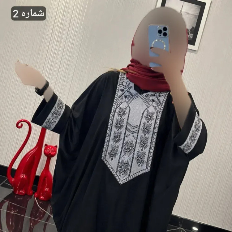 مانتو عبایی سمیرا جنس کرپ اسکاچی و کتیبه تافته فری سایز