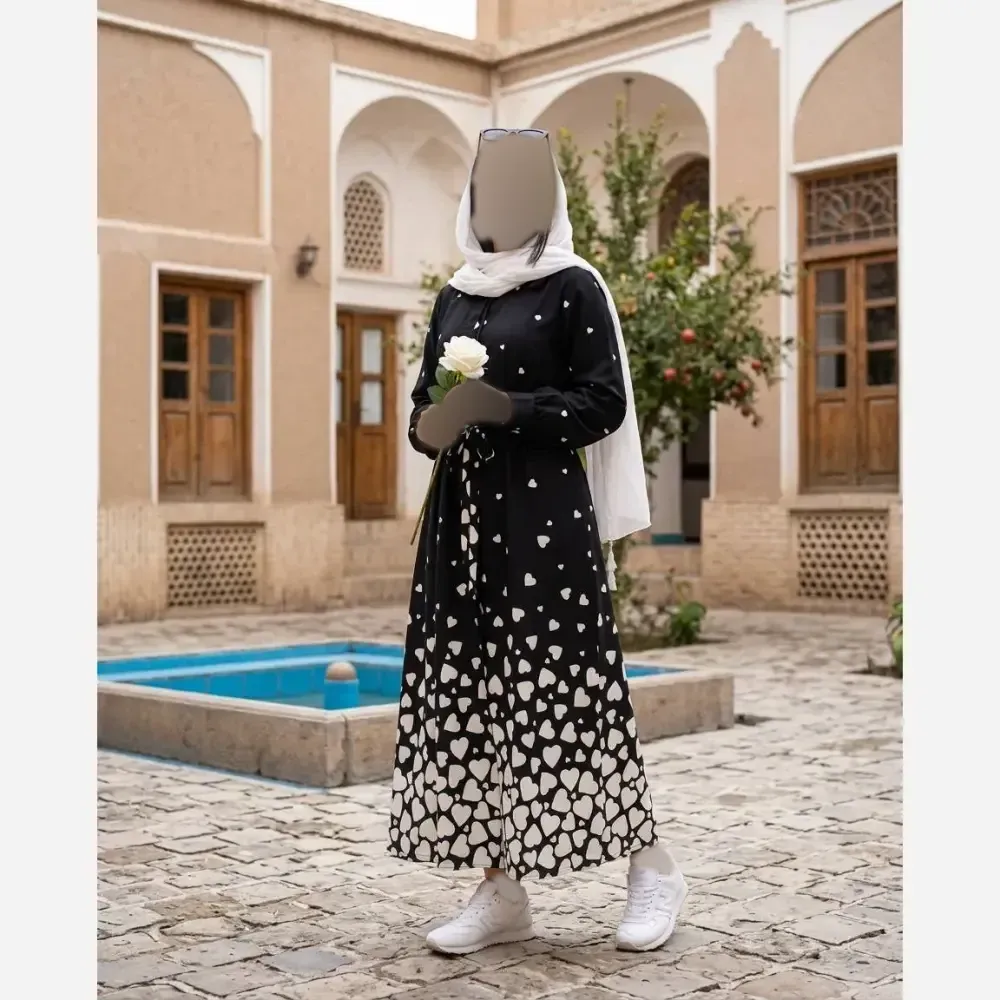 پیراهن روزمره بلند ساحلی ماکسی بوگاتی اعلاء فری سایز مشکی طرحدار