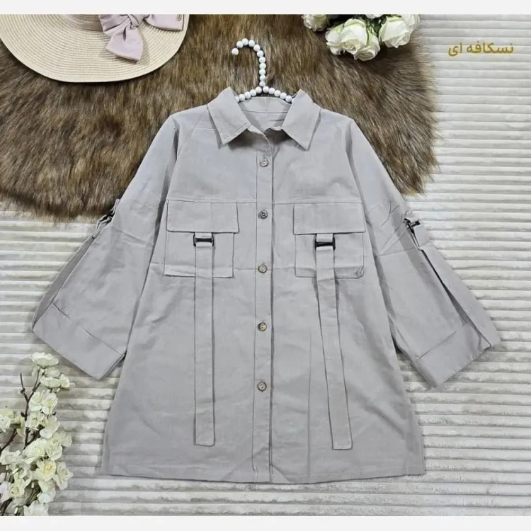 مانتو لنین اسپرت جیب دار مدل شقایق فری سایز
