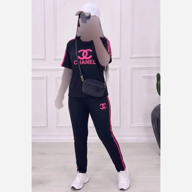 ست تیشرت و شلوار زنانه طرح شنل جنس اسپان گلکسی سایز فری سفید مشکی صورتی مشکی