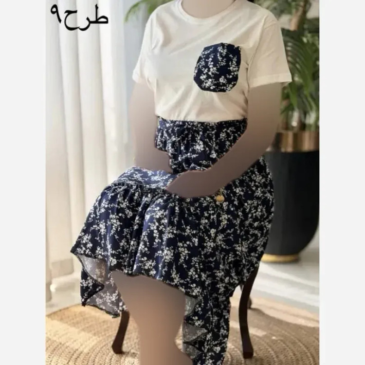 ست لباس زنانه تیشرت پنبه درجه یک و دامن تمام نخ فری سایز