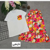 ست لباس زنانه تیشرت پنبه درجه یک و دامن تمام نخ فری سایز
