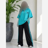 ست دو تیکه تیشرت یقه زیپ و شلوار بگ جیب دار گلکسی نخ پنبه اعلاء فری سایز تا 48