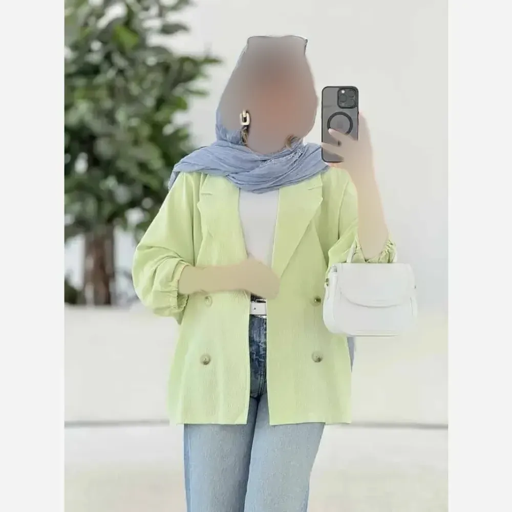 کت آستین بندی لنین شسته شده اعلا فری سایز مناسب تا 48