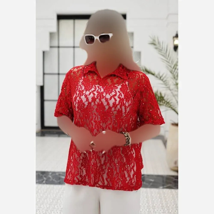 پلوشرت پولکی زنانه تابستانی فری سایز گیپور شیشه ای رنگی
