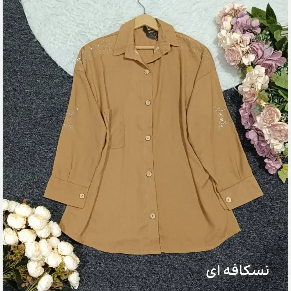 شومیز مانتویی زنانه کرسپو نگین دار فری سایز