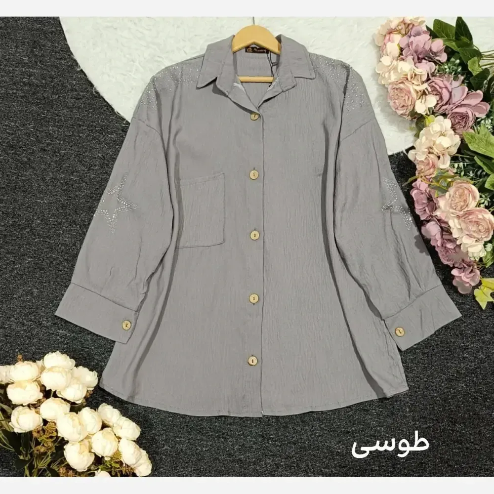 شومیز مانتویی زنانه کرسپو نگین دار فری سایز