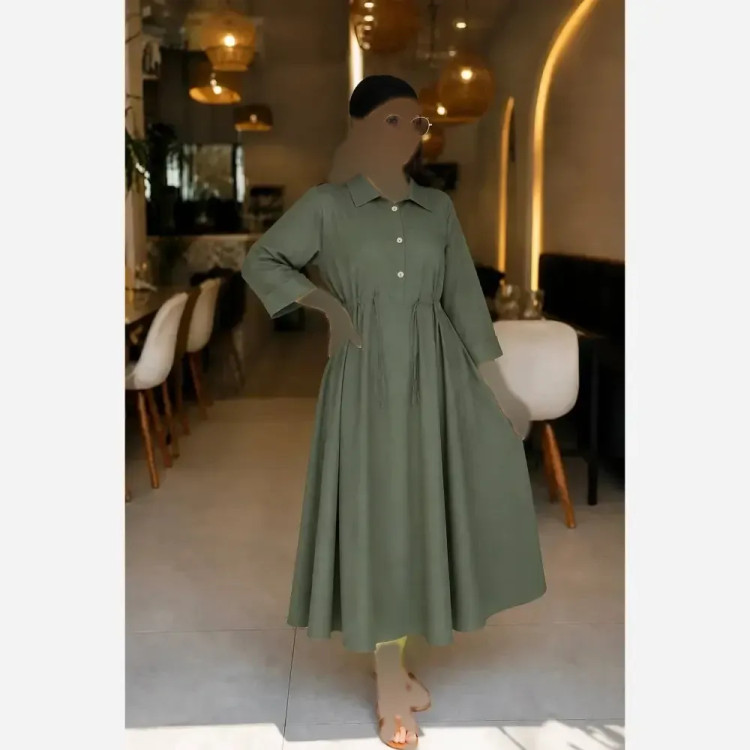 پیراهن لنین سالومه زنانه بلند دکمه دار مناسب بارداری سایز 38 تا 46