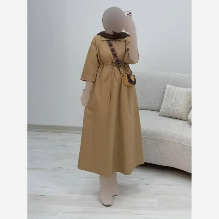 پیراهن لنین سالومه زنانه بلند دکمه دار مناسب بارداری سایز 38 تا 46