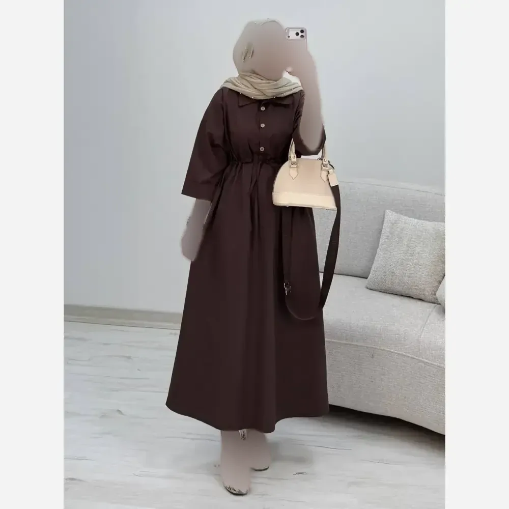 پیراهن لنین سالومه زنانه بلند دکمه دار مناسب بارداری سایز 38 تا 46