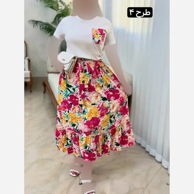ست تیشرت پنبه دامن تمام نخ لیلی فری سایز