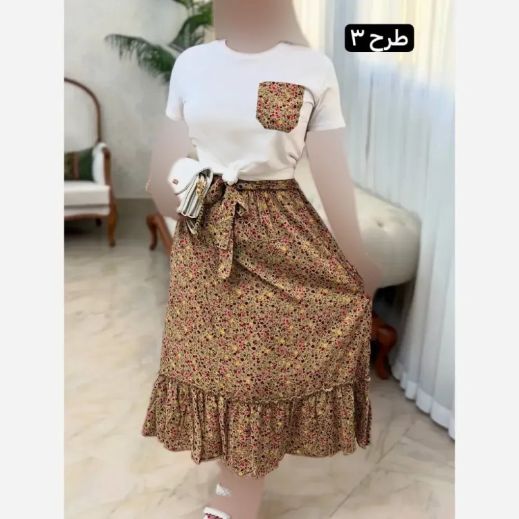 ست تیشرت پنبه دامن تمام نخ لیلی فری سایز