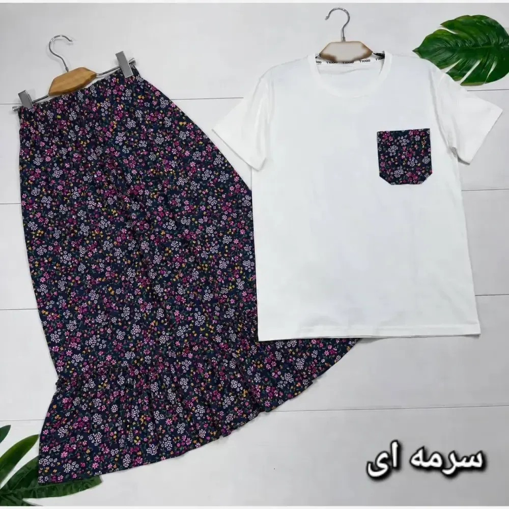 ست تیشرت پنبه دامن تمام نخ لیلی فری سایز