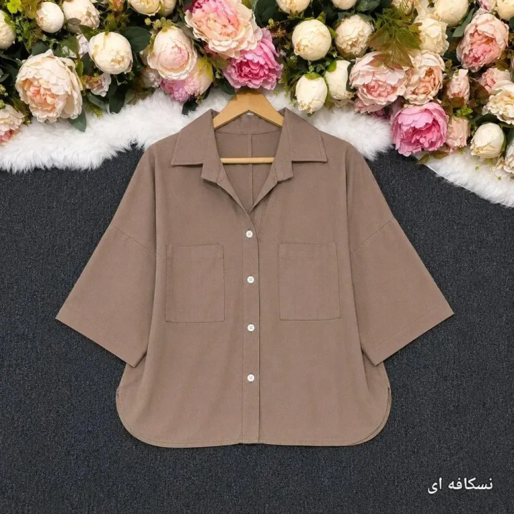 شومیز مانتویی ترانه جنس لنین پنبه درجه یک فری سایز جیب دار
