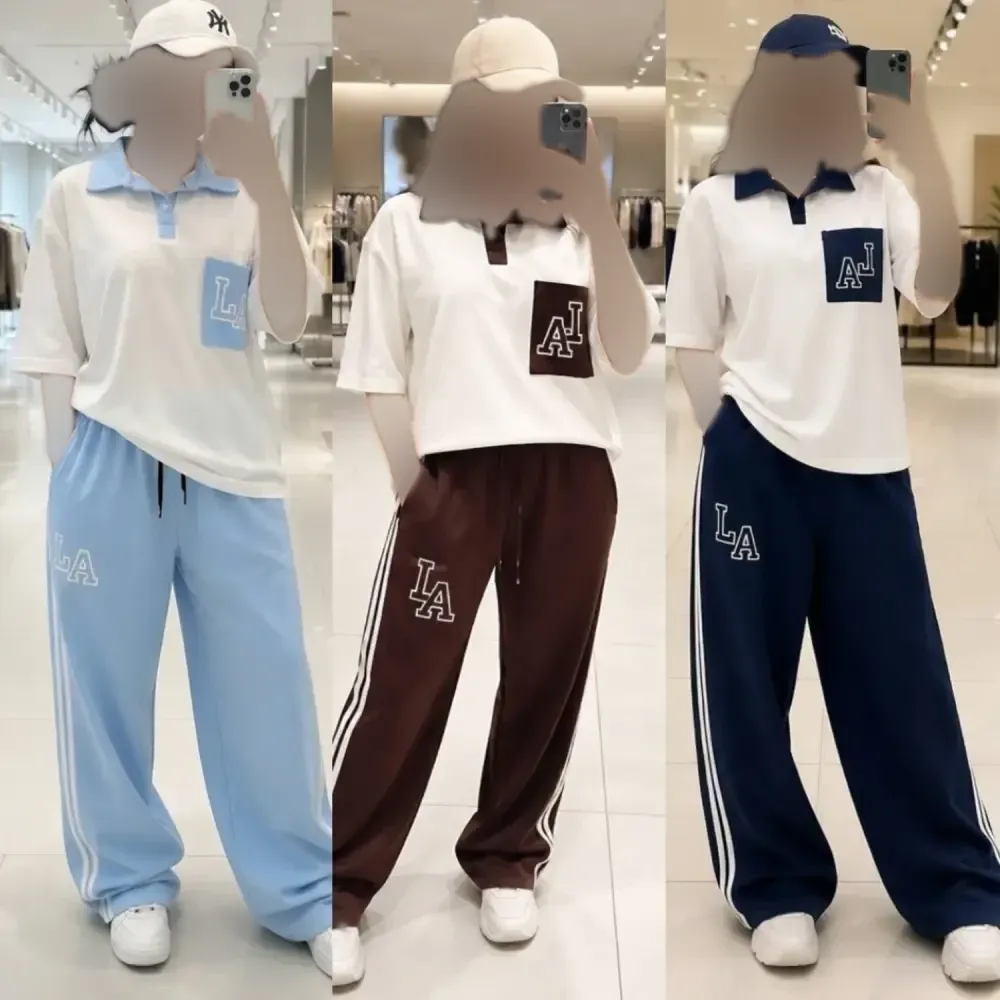 ست تیشرت و شلوار نخ پنبه طرح LA فری سایز