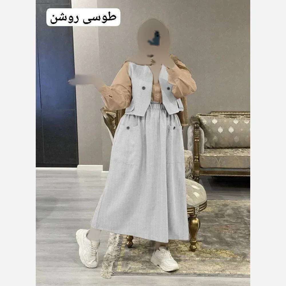 سه تیکه ژینا جنس شانتون و شومیز داکرون فری سایز 38 تا 46