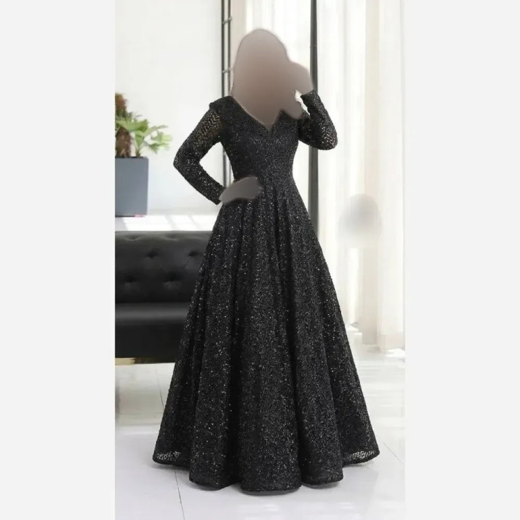 پیراهن مجلسی زنانه گیپور دانتل سنگدوزی شده مشکی سایزبندی بزرگ