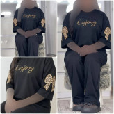 ست فرنیا پنبه گلکسی زنانه رنگ مشکی و طوسی سایز فری 38 تا 46