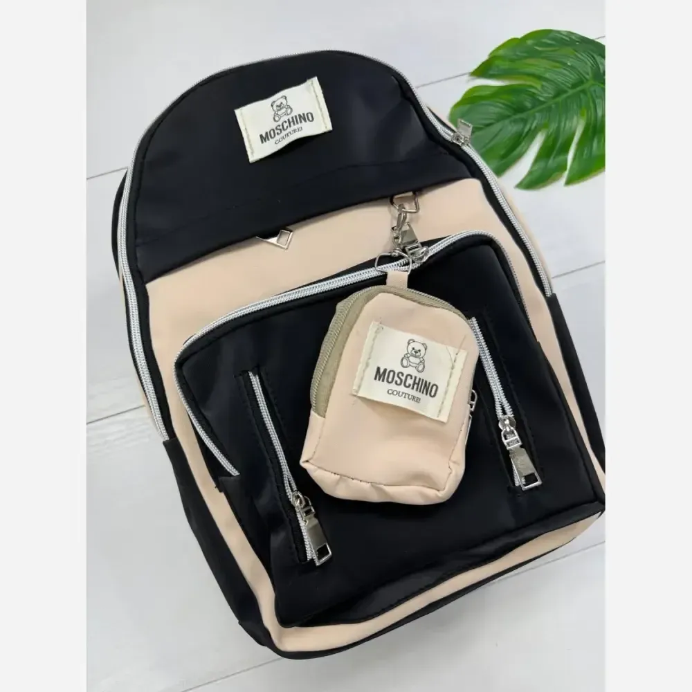 کوله زرین دیبا ضد آب 3 زیپ جای قمقمه مشکی کرم 40*28 سانت