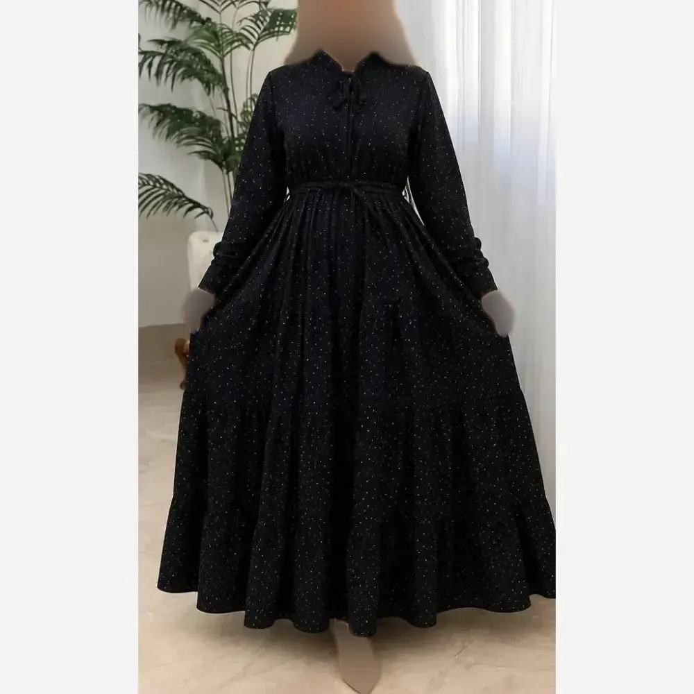 پیراهن ساحلی مارتا جنس بوگاتی درجه یک مشکی رنگ فری سایز آستین دار