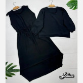 ساحلی دو تیکه زنانه مدل سولماز جنس ابروبادی رنگ مشکی و کالباسی سایز فری سایز