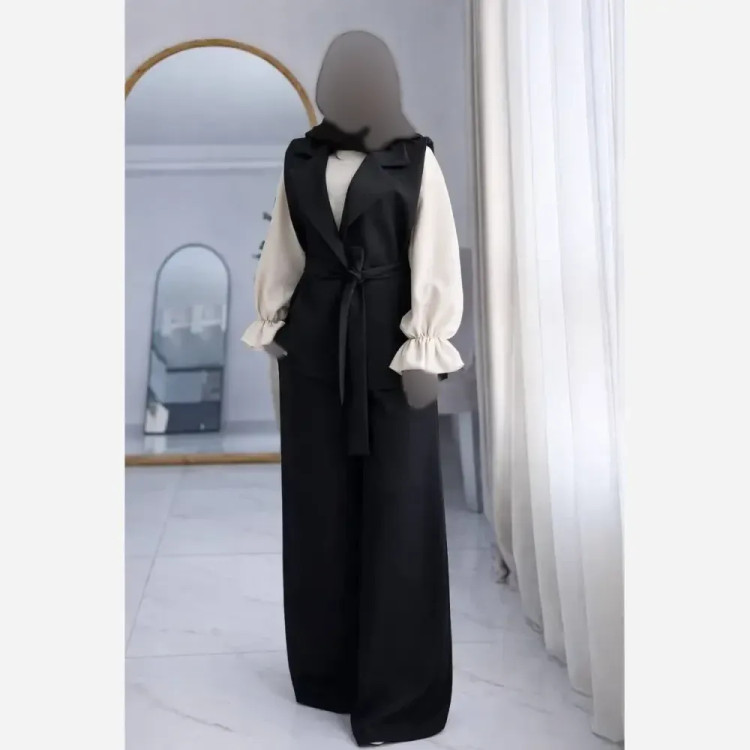 ست سه تیکه زنانه مدل ماهک جنس مازراتی رنگ مشکی قهوه ای سورمه ای سایز 38 تا 46