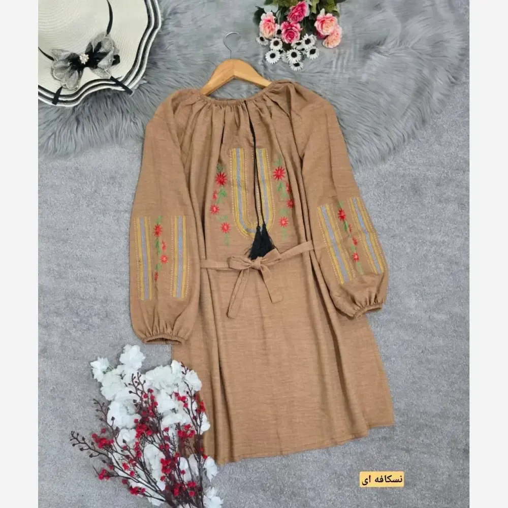 شومیز تارا شانتون گلدوزی فری سایز قد 85 رنگبندی متنوع بدون آبرفت و چروک