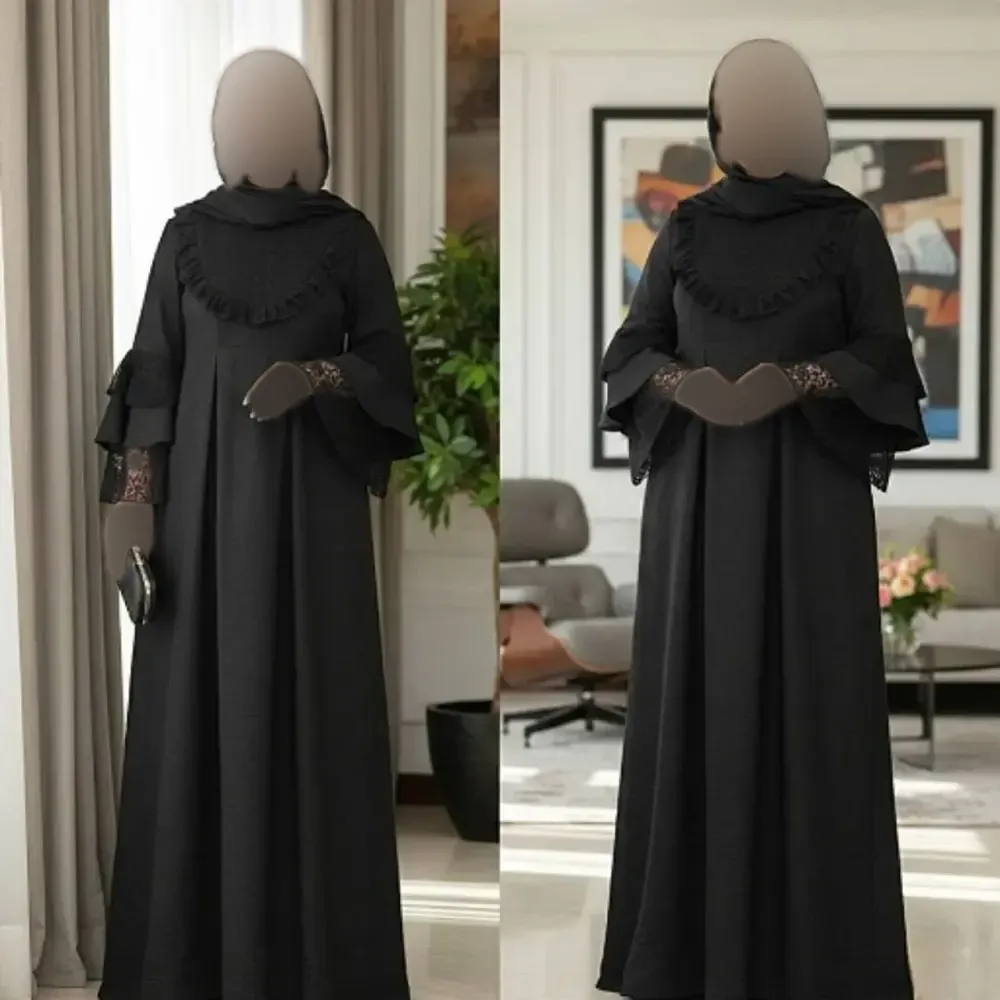 عبای زنانه مدل یاس جنس بابوس و تور دانتل رنگ مشکی فری سایز 38 تا 48