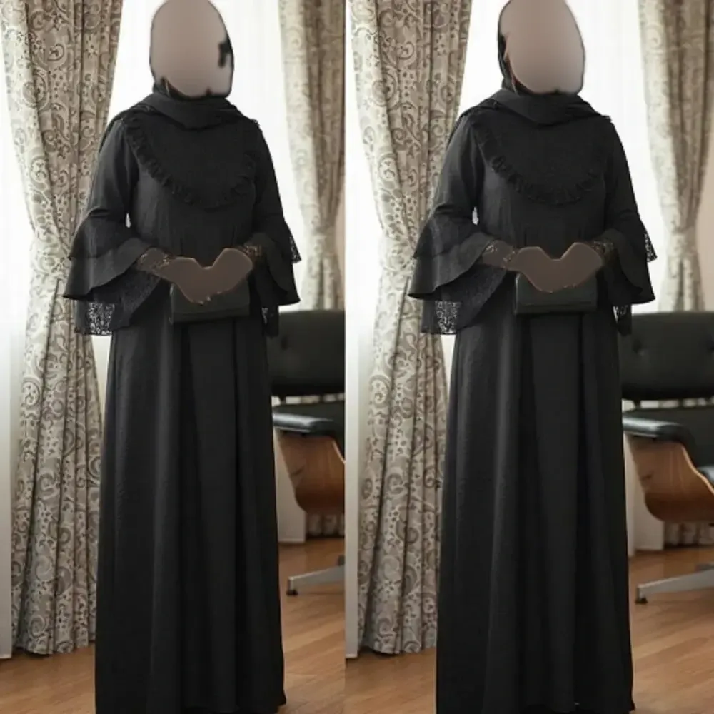 عبای زنانه مدل یاس جنس بابوس و تور دانتل رنگ مشکی فری سایز 38 تا 48
