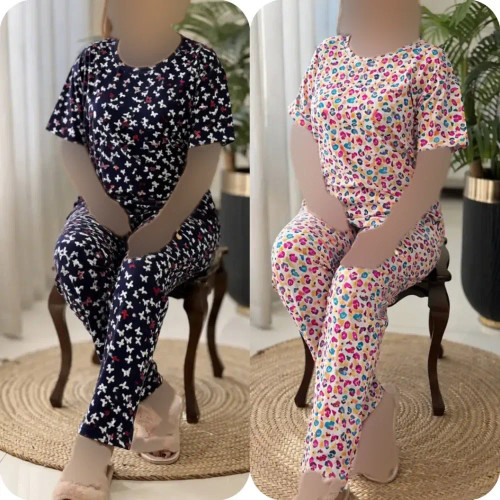 ست تیشرت و شلوار راحتی زنانه نخی فری سایز