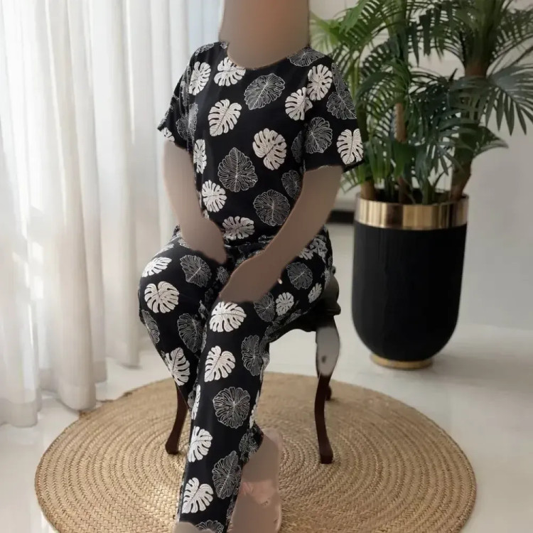 ست تیشرت و شلوار راحتی زنانه نخی فری سایز